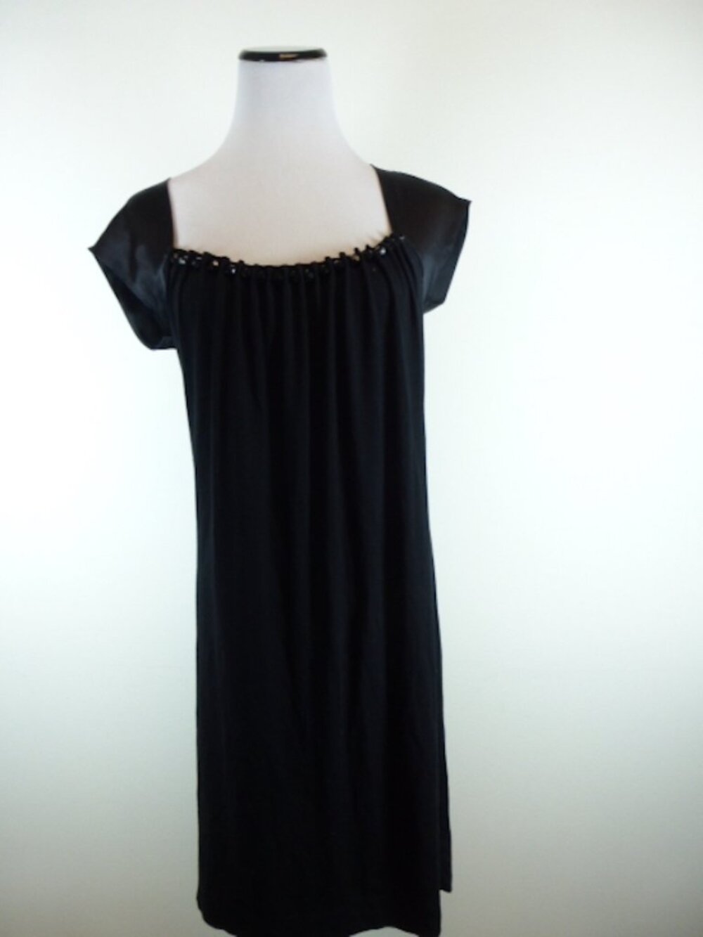 TUFI Duek BLACK TUNIC DRESS P S XS short  sleeve beaded party